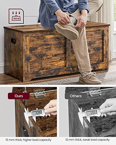 VASAGLE Storage Chest, Storage Bench with 2 Safety Hinges, Farmhouse Style, 15.7 x 39.4 x 18.1 Inches, for Entryway, Bedroom, Living Room, Rustic Brown ULSB061T01 6