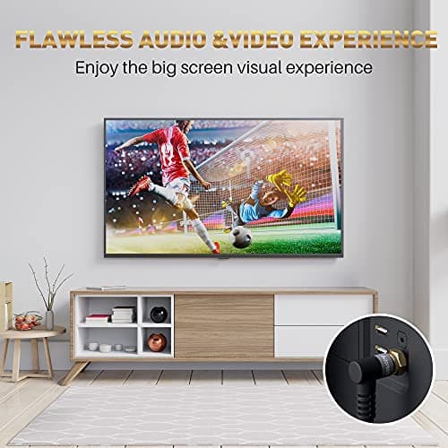 Adoreen Coaxial Cable 3 ft-2 Pack-Right Angle Quad Shielded 90 Degree RG6 Coax Cable Cord, Male F Gold-Plated Nylon-Braided, in-Wall, Digital TV Aerial AV with Angled Male to Female Adapter+15 Ties 6