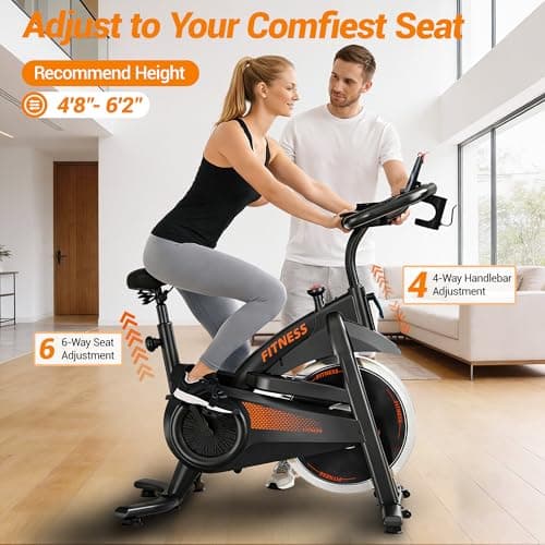 CURSOR FITNESS Exercise Bike, Brake Pad Stationary Bike for Home with Exclusive App, Stationary Bikes for Home with 300 lb Weight, Indoor Cycling Spin Bike Workout Bike with Extra Comfort Seat 6