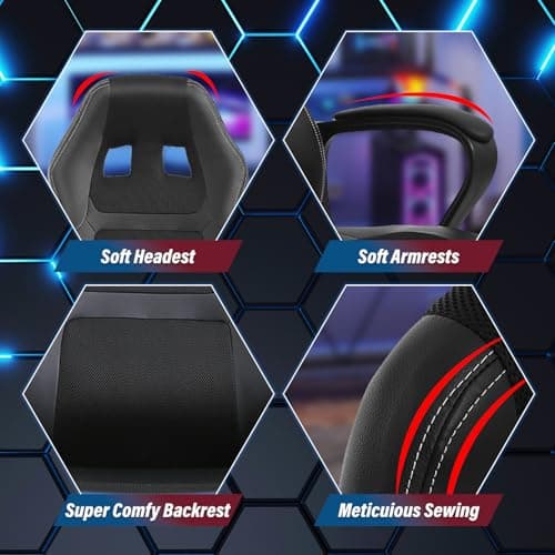 Ruesleag Computer Gaming Chair Office Ergonomic PC Chair Racing Writing Working High-Back Chair w/Lumbar Support Swivel Executive Desk Chairs for Adults,Black 6