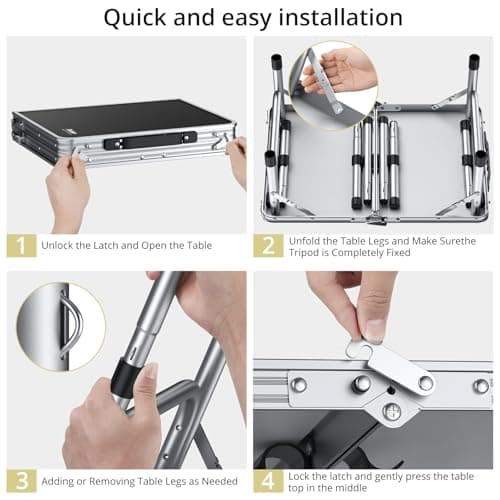 Anbte Folding Camping Table, Aluminum 24" x 16" Adjustable Height Small Folding Table with Carrying Handle, Lightweight, Portable Camping Table Waterproof for Outdoor Indoor Picnic Beach BBQ (Black) 9