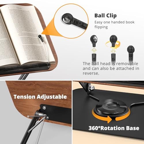 SupeDesk Book Stand for Reading, Adjustable Book Holder with 360° Rotating Bases, Foldable Designs, and Elastic Clips, Multifunctional Display Stand for Recipe, Cookbooks, Magazines, Tablets, Laptops 5