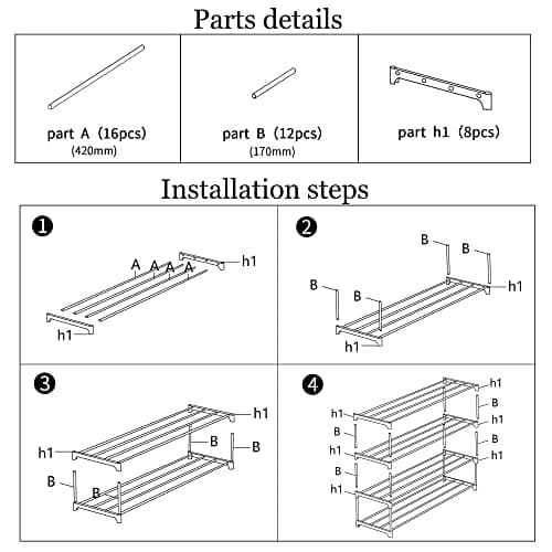 SOKOSEN 4-Tier Small Shoe Rack, Metal Stackable Kids Shoe Shelf Storage Zapateras Organizer,Narrow Shoe Rack Sturdy for Closet Hallway Entryway Living Room Bedroom (Black) 7