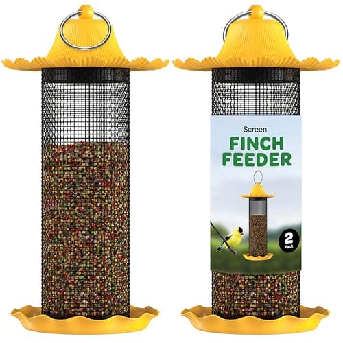 Finch Bird Feeders for Outside [Set of 2] 0.5 LB Capacity Yellow Wild Bird Feeders, Seeds Attracts Small Birds to Backyard & Garden. Tube Bird Feeders for Outdoors.