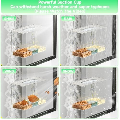Acrylcc Window Bird Feeders with Strong Suction Cups for Window Viewing and Balcony,See Through Wild Birdfeeder with Bath and Water Combo,Clear Windows Bird Feeder for Cats,Kids,Birds Lover Gifts 5