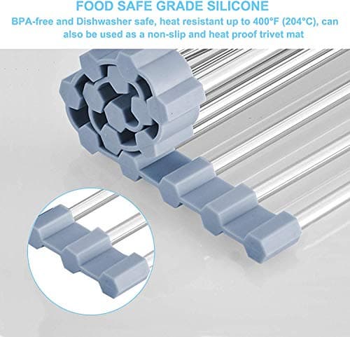 Seropy Roll Up Dish Drying Rack, Over The Sink Dish Drying Rack Kitchen Rolling Dish Drainer, Foldable Sink Rack Mat Stainless Steel Wire Dish Drying Rack for Kitchen Sink Counter Storage 17.5x11.8 6