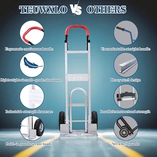 TEUWXLO Aluminum Alloy Hand Truck with U-Shaped Handle, 2 Rubber Wheels, 600 lb Capacity, Ext endable Base Plate - Suitable for Warehouse, Office, Home & Multiple Usage Scenarios 6