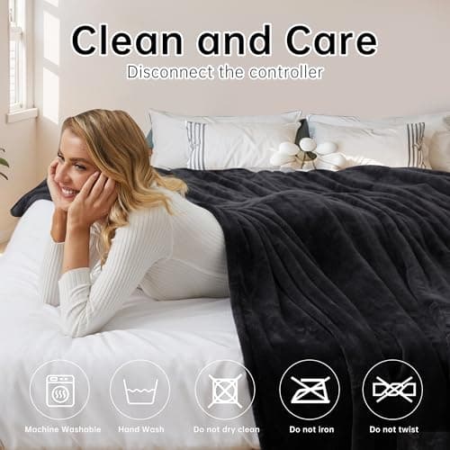 McJaw Electric Heated Blanket Full Size - 72" x 84", 10 Hours Auto Off and 4 Heating Levels, Fast Heating, Machine Washable, ETL Certification, Black 7