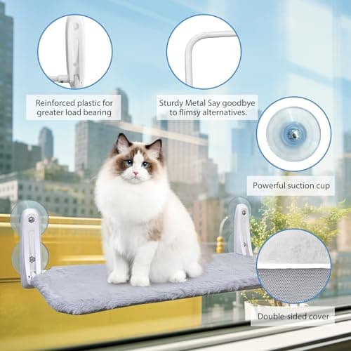 L&W BROS. 2 Pc Heavy Duty Cat Window Perch Holds up to 50 lbs, Foldable Cat Window Hammock with 4 Strong Suction Cups, Easy to Install, 24" Window Seat for Large or Multiple Cats (L 2Pc) 7