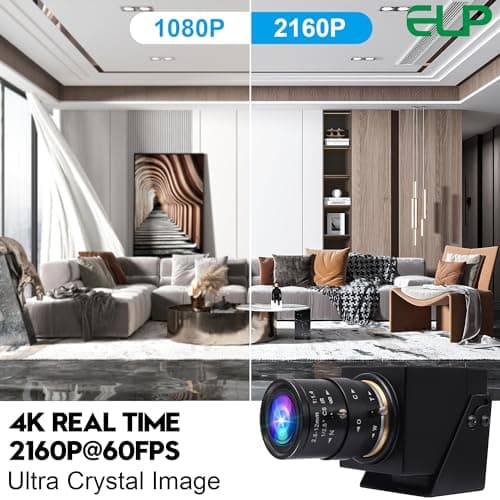 ELP 4K 60fps USB3.0 Webcam - HDMI Output for TV/Monitor - Manual Zoom - High Speed PC Camera for Video Conference - H.264 Variable Focus 9