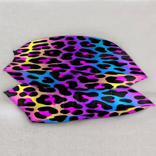 Rainbow Cheetah Leopard Print Satin Pillowcase for Hair and Skin Queen Size Silk Pillow Cases Soft Slip Cooling Pillow Covers No Zipper with Envelope Closure for Bed Couch 20 × 30in 5