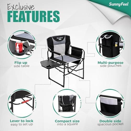 SUNNYFEEL Camping Directors Chair, Heavy Duty,Oversized Portable Folding Chair with Side Table, Pocket for Beach, Fishing,Trip,Picnic,Lawn,Concert Outdoor Foldable Camp Chairs 5