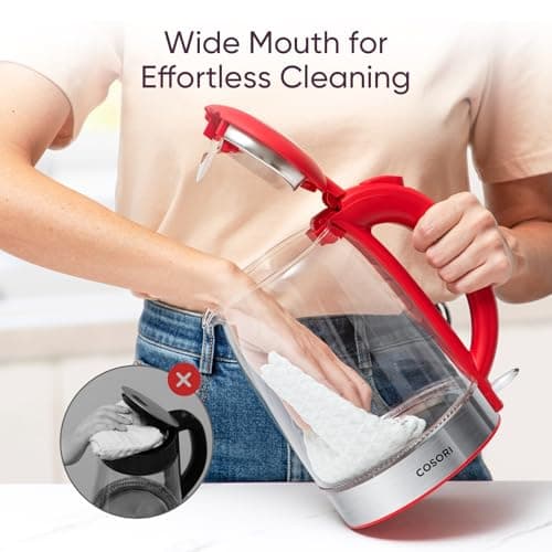 Cosori Electric Kettle, No Plastic Filter & Spout, Tea Kettle & Hot Water Boiler For Coffee & Tea, Water Heater & Teapot, Automatic Shut Off, Borosilicate glass, Red, 1.7L/1500W 6