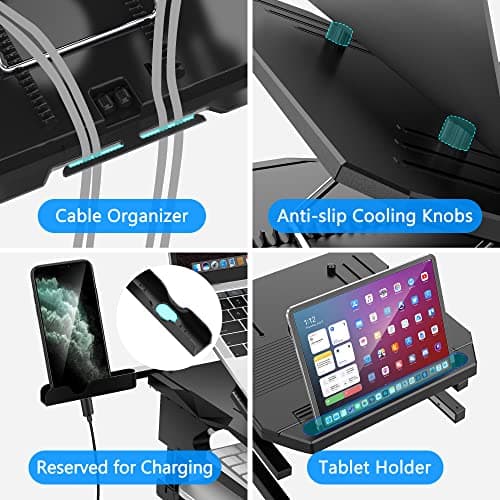 AboveTEK Laptop Stand, 20 Angles Two-Layer Height Adjustable Laptop Stands, Portable Laptop Riser with 360 Rotating Base Storage Space & Extra Phone Holders Compatible with 10''-17'' Laptops Black 6