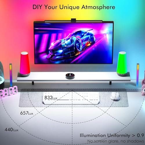 Quntis Monitor Light RGB Backlight, Eye-Care Computer Lights Bar Gaming Office Desk Lamp, 15 Modes Backlight, 3 Color Temperature & Brightness Dimmable Front Light, Ra95 Screen No Glare Monitor Lamp 7