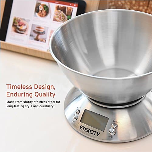 Etekcity Food Kitchen Scale with Bowl, Digital Weight Scale for Food Ounces and Grams, Cooking and Baking, Timer, and Temperature Sensor, 2.06 QT, Stainless Steel 8