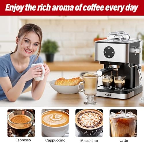 ICUIRE Espresso Coffee Machine 20 Bar With Milk Frother Steamer, 50oz Water Tank Coffee Maker for Latte, Mocha, Americano, Cappuccino, Espresso Maker Suit For Homemade Espresso Martini, Sliver 9