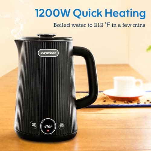 Arofeer® 1.7L(57oz) Large Electric Kettle Temperature Control, 7+Cups Electric Tea Kettle for Coffee&Tea, 2 quarts Big Hot Water Kettle Electric with,1200W,Keep Warm-Black 8