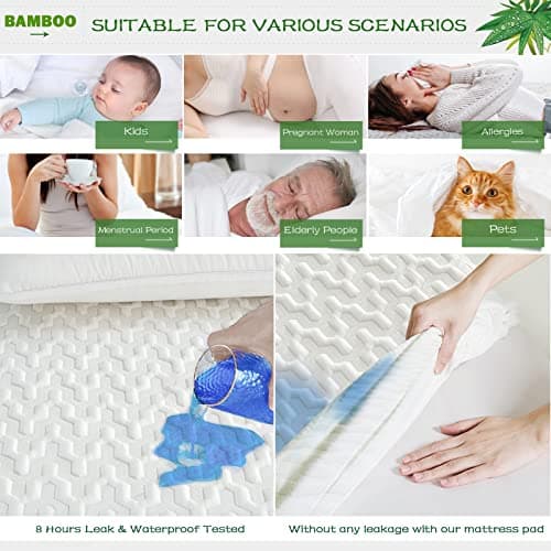 GRT Cal King Waterproof Mattress Protector Rayon Bamboo - 3D Air Fiber Cooling Mattress Protector Cover, Breathable Mattress Pad Noiseless 8''-21'' Deep Pocket Machine Washable 5