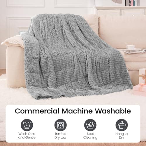 Super Fuzzy Soft Fleece Sherpa Weighted Blanket 20 lbs for Adults, 3D Imitation Turtle Shell Luxury Weighted Throw for Better Sleep, Dual Sided Cozy Heavy Blankets for Couch Bed, Grey, 60" x 80" 6