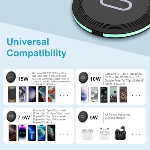 Wireless Charger Fast Charging Pad for Samsung Galaxy S26 Ultra S25 S24 FE S23 FE Ultra S22 S21 Z Fold7 6, 15W Wireless Charging Station with QC3.0 Adapter for iPhone 17 16 15 Pro,Google Pixel 9 pro 8 7