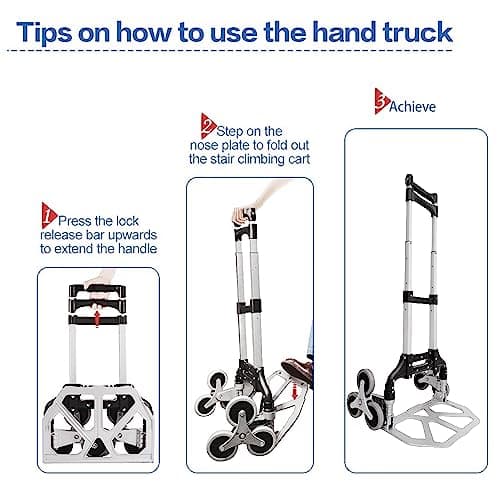 HBFBDRCT Stair Climbing Cart, Folding Hand Truck Dolly with Silent Wheels - 165LB Stair Cart Climber Heavy Duty Portable Dolly for Apartment Moving, Groceries, Travel, Home & Office 5