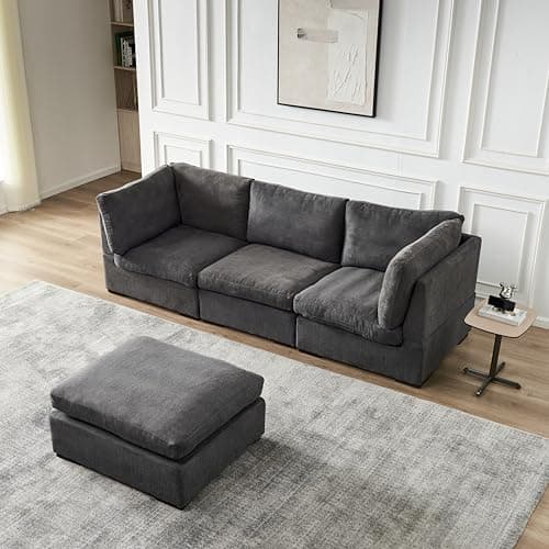 Oversized Modular Sectional Sofa Deep Seat Cloud Couch with Movable Ottoman - Down Filled Convertible L Shaped Corner Couch with Detachable Cushions and Cover for Living Room Apartment 5