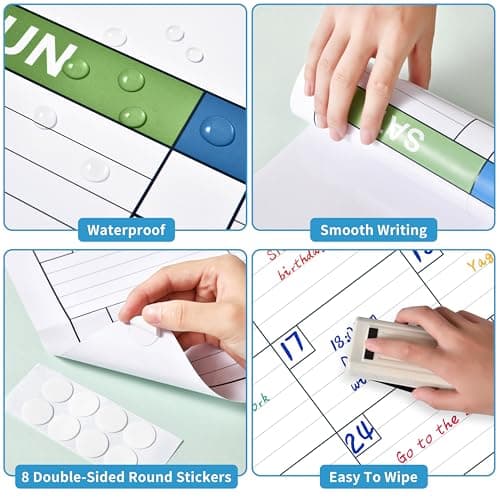 Large Dry Erase Calendar - Undated 1 Month Dry Erase Calendar for Wall, 40" x 28", Erasable & Reusable Laminated Dry Erase Wall Calendar with 10 Round Stickers, Large Space for Office 6
