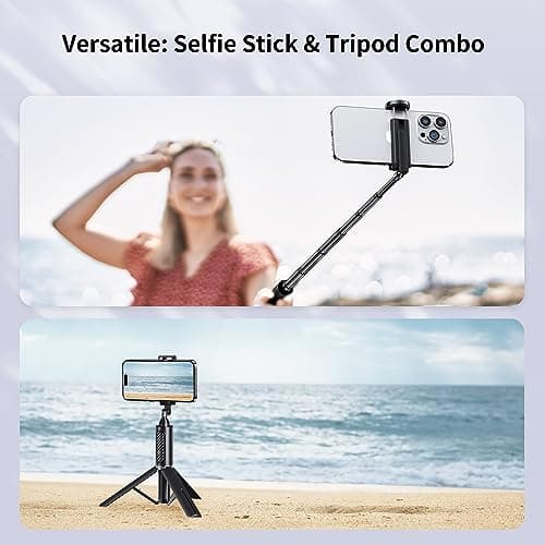 ATUMTEK Selfie Stick Tripod, 3-in-1 Extendable Aluminum Phone Tripod with Detachable Bluetooth Remote, Compatible with iPhone 17/16/15/14/13/12/11/11 Pro/XS Max/XR and Samsung Smartphones, Black 7