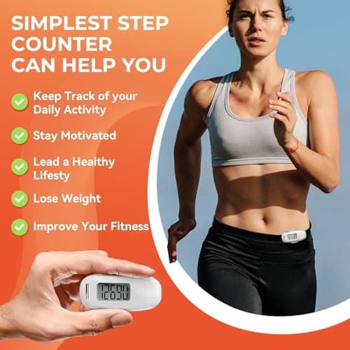 3D Pedometer for Walking, Simple Walking Step Counter with Removable Clip and Strap, USB Rechargeable Step Tracker with Backlight, Accurate Step Counter for Men Women Seniors - White 4