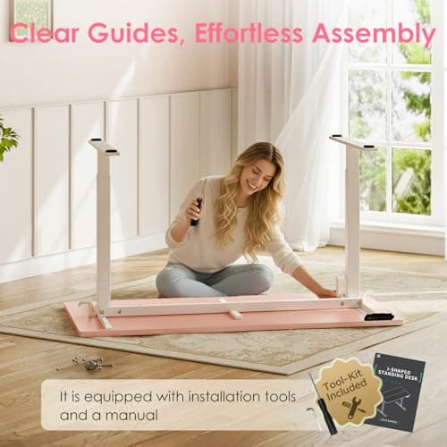 OffiGo Electric Height Adjustable Standing Desk, 48 Inch Pink Computer Desk for Women Girls, Sit Stand Table for Home, Office, Bedroom 8