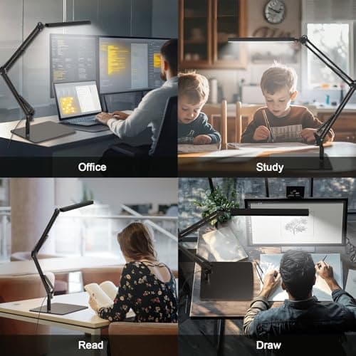 TROPICALTREE LED Desk Lamp for Home Office and Round Base, Clamp-On with 5 Light Modes & Auto Shut Off | 14W Adjustable Brightness 5000K Eye-Caring Lighting for Study/Bedroom/Computer Desk 6