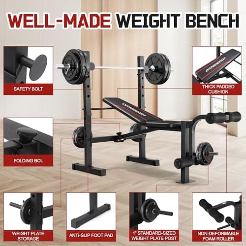 OPPSDECOR Multi-Function Weight Bench Set with Squat Rack Leg Extension & Leg Curl Adjustable Workout Bench for Full Body Fitness Foldable Flat/Incline/Decline Upgrade Bench Press for Home Gym 6