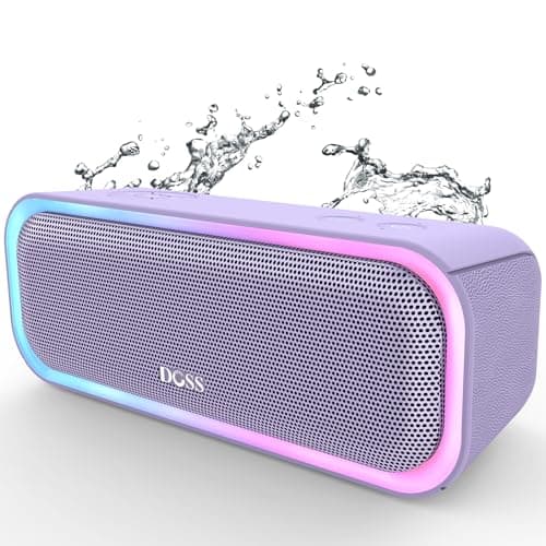 DOSS SoundBox Pro Bluetooth Speaker, 20W Stereo Sound, Active Extra Bass, 20H Playtime, Multi-Colors Lights, Wireless Stereo Pairing, IPX6 Waterproof for Garden, Hiking, Camping, Beach, Party-Purple