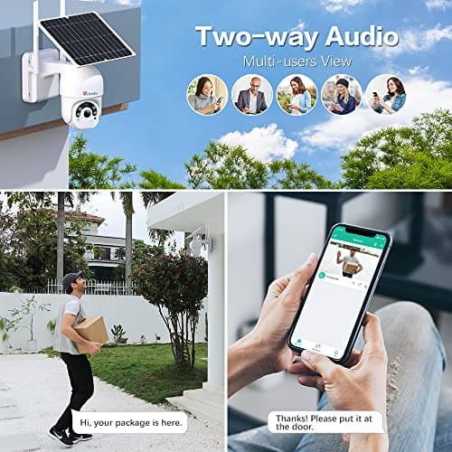 Ctronics 2.5K 4MP Security Cameras Wireless Outdoor, WiFi Solar Security Camera 2560 * 1440P 10000mAh Battery Powered, 360° PTZ, Color Night Vision, PIR Human Detection, 2-Way Audio, IP66 6