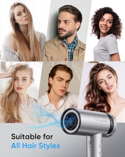 Cosy Companions Hair Dryer - High-Speed 150,000 RPM Hairdryer for Fast Drying, 500Million Negative Ionic & Thermo-Control & Cool Shot Button & HD Display Blow Dryer with Magnetic Diffuser & Nozzle 8