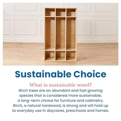 ECR4Kids Streamline 3-Section Coat Locker with Cubby Storage, Classroom Furniture, Natural 7