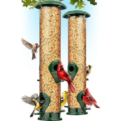 Bird Feeders for Outdoors (Metal, 2 Pack) – Chew-Proof Hanging Bird Feeder with 4 Ports, Rust-Proof Heavy Duty Tube Design, 15 Inches