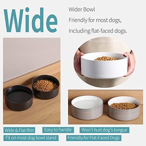 Addogyy Black Dog Bowl Ceramic for Medium Large Breed, Heavy Weighted Dog Food Water Feeder Dish, Non - Slip Modern Cute Extra Big Porcelain 8 in Pet Bowl Maze 5