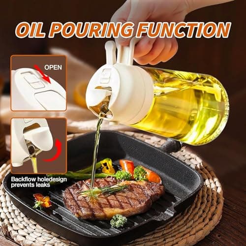 Oylyoyea 2 in 1 Olive Oil Dispenser Bottle for Kitchen,Oil Sprayer for Cooking, 1.56oz/470ml Premium Glass Oil Bottle, Food-grade Oil Mister for Air Fryer, Salad, Frying, BBQ (Black) 5