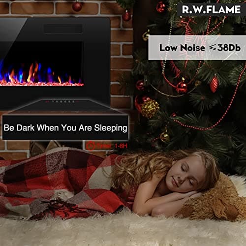 R.W.FLAME 42IN Recessed and Wall Mounted, The Thinnest Fireplace, Low Noise, Fit for 2 x 6 and 2 x 4 Stud, Remote Control with Timer, Touch Screen, Adjustable Flame Color and Speed 4