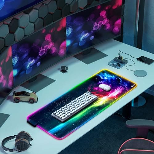 Gerlos RGB Large Gaming Mouse Pad, Extended Soft LED Mouse Pad, Non-Slip Rubber Base, Water Resist Keyboard Pad, Computer Mousepad 31.5×11.8 inches 7