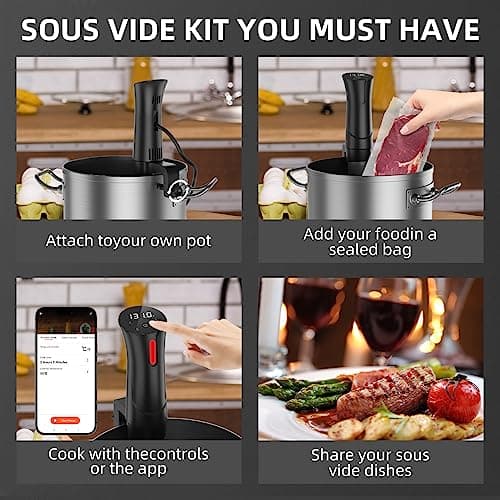 5G WIFI Sous Vide Machine|1100 Watts Sous Vide-Precision Cooker with Bag, Recipes| Thermal Immersion Circulator, Fast Heating with Accurate Temperature and Timer, LED Touch Screen/APP Control,Black 7