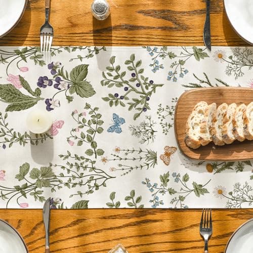 Artoid Mode Wildflowers Floral Spring Table Runner, Seasonal Summer Butterfly Kitchen Dining Table Decoration for Home Party 13x72 Inch 7