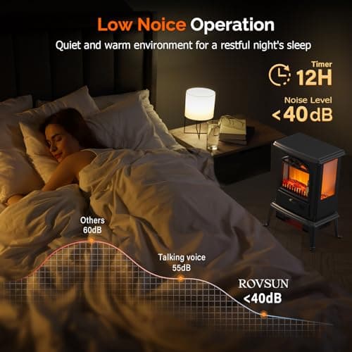 ROVSUN 22.4”H Electric Fireplace Stove w/Remote Control, 7 Realistic Flame Colors & 4 Brightness, Infrared Quartz Freestanding Heater Overheat & Tip-Over Protection, for Bedroom, ETL Certified, Black 6