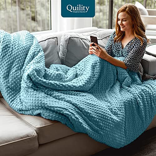 Quility Weighted Blanket for Adults - 25 LB Queen Size Heavy Blanket for Cooling & Heating - 100% Cotton Big Blanket w/Glass Beads, Machine Washable Blankets - 60"x80", Aqua 5