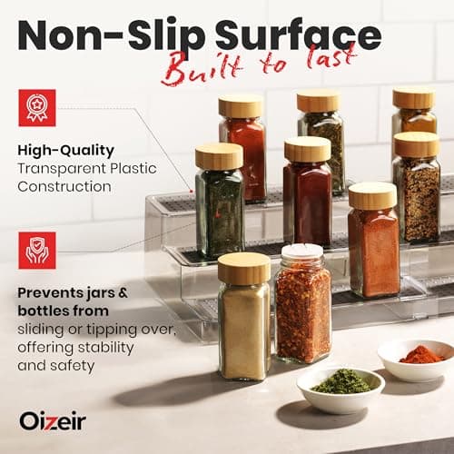 Oizeir Expandable Spice Organizer Rack (2-PACK) - 3-Tier - Clear Adjustable Tiered Shelf Spices Organization for Kitchen Cabinet and Pantry Storage 3
