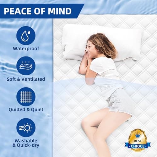 MEELUS Padded Queen Mattress Protector, Breathable Waterproof Mattress Pad Cover Fitted Deep Pocket 8"-21", Soft Noiseless Mattress Cover Washable Cooling for Home Hotel Bedroom, White 8