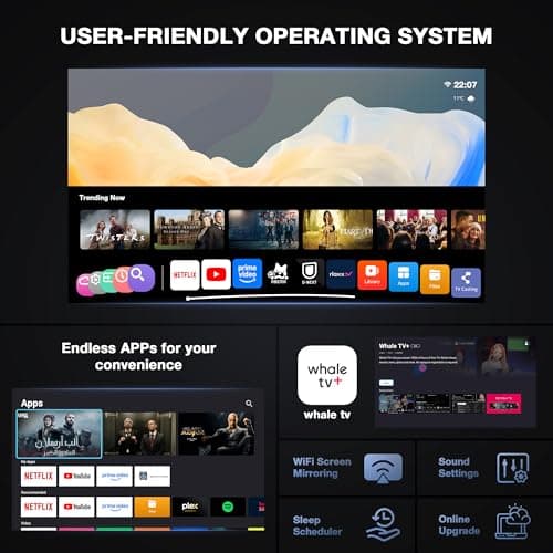 【Officially-Licensed APP & Native 1080P】Thinnest 2.24" Smart Mini Projector with WiFi and Bluetooth, Auto Focus & Keystone Portable Outdoor Projector, VOPLLS 4K Support Home Movie Projector 7