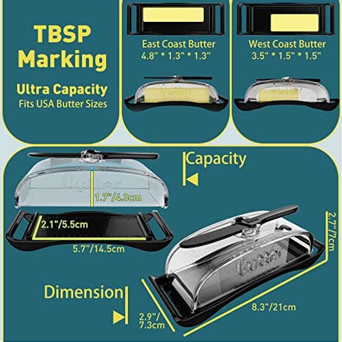 Plastic Butter Dish with Lid and Knife - BPA-Free Butter Tray Container for Countertop,Black Butter Dish for Refrigerator, Camping or Travel, Dishwasher & Freezer Safe 3